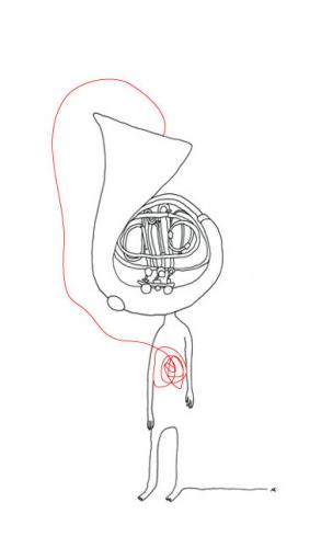 Cartoon: Hornhaut (medium) by flyingfly tagged music,musik,horn,skin,haut,hornhaut,men,mann,lina,khesina