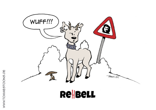 Cartoon: Reh-bell (medium) by Tommestoons tagged rebell,rebellion,revoluzzer,revolution,aufrührer,umstürzler,reh,wald,wiese,jagd,jäger