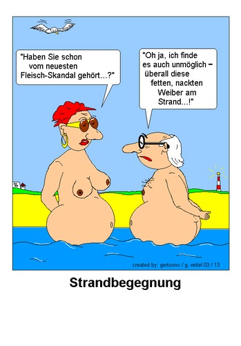 Cartoon: Fleichskandal (medium) by gert montana tagged fleischskandal,strand,sylt,strandgespräch,gertoons,fette,weiber