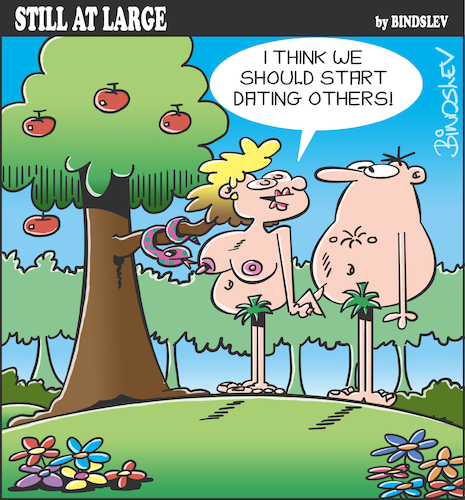 Cartoon: Still at large 102 (medium) by bindslev tagged garden,of,eden,creation,myth,myths,story,stories,adam,eve,bible,torah,genesis,the,fall,temptation,temptations,date,dates,breakup,breakups,break,up,ups,garden,of,eden,creation,myth,myths,story,stories,adam,eve,bible,torah,genesis,the,fall,temptation,temptations,date,dates,breakup,breakups,break,up,ups