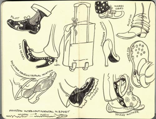 Cartoon: Flying Shoes (medium) by rudat tagged moleskine,sketchbook,travel,airplane,feet