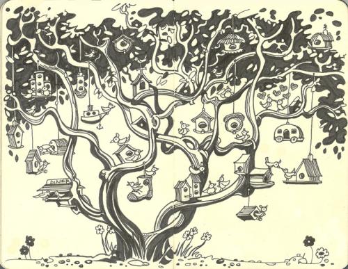 Cartoon: The Hood (medium) by rudat tagged birds,birdhouse,neighbors,trees