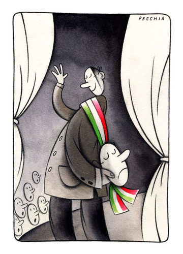 Cartoon: Italian Political Theatre (medium) by Pecchia tagged cartoon,pecchia,humour,politics