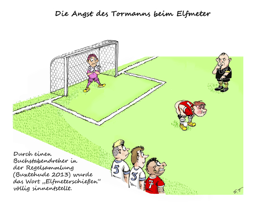 Cartoon: Fataler Druckfehler (medium) by Simpleton tagged spielregeln,elfmeterschießen,elfmeterscheißen,elfmeter,fußball