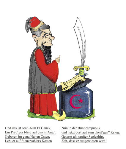 Cartoon: Gauckelredner 2 (medium) by Simpleton tagged kriegstreiberei,kriegseinsatz,bundeswehr,bundespräsident,gauck