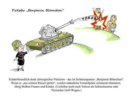 Cartoon: Panzer Benjamin Blümchen (medium) by Simpleton tagged rüstungsexporte,waffenexporte,bundeswehr,vereteidigungsministerin,leyen,der,von