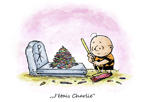 Cartoon: Und alle waren Charlie (medium) by Simpleton tagged solidarität,cartoonist,meinungsfreiheit,hebdo,charlie
