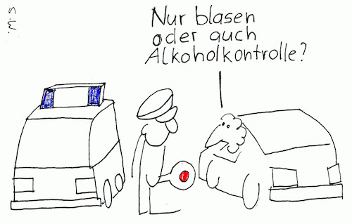 Cartoon: Frau am Steuer (medium) by Storch tagged blasen,alkohol,verkehrskontrolle,polizei,auto