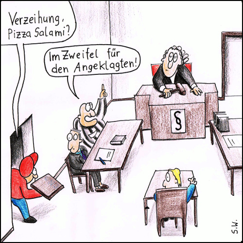 Cartoon: In dubio pro reo (medium) by Storch tagged zweifel,angeklagter,zweifelssatz,pizza,lieferdienst