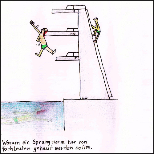 Cartoon: Sprungturm (medium) by Storch tagged sprungturm,sprungbrett,wasserspringen,fachkräftemangel,unfall