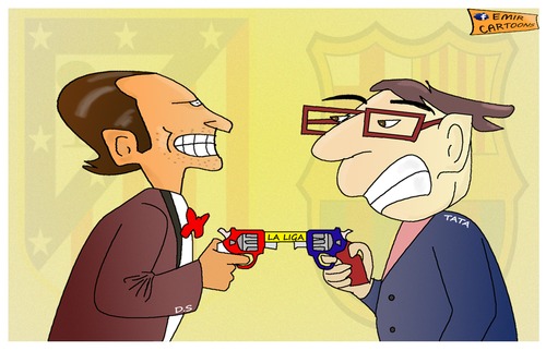 Cartoon: Who will win La Liga??? (medium) by emir cartoons tagged la,liga,football,cartoons,caricature,emir