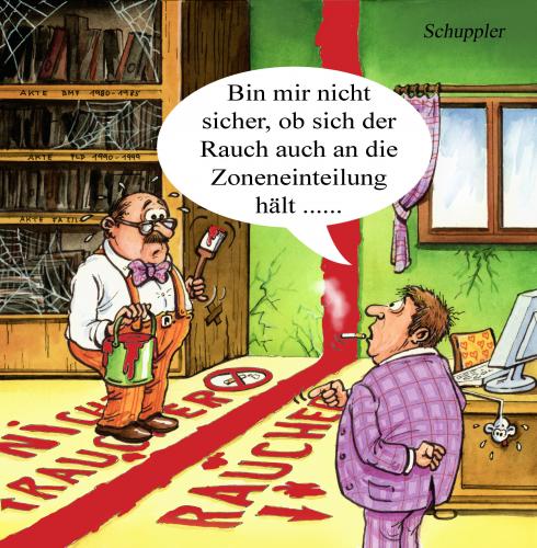 Cartoon: raucherbüro (medium) by schuppi tagged rauch,rauchen,zigaretten,rauchlos,nichtraucher,büro,rauch,rauchen,zigaretten,nichtraucher,gesundheit,büro,arbeitsplatz,passiv,zone,teilung,abgrenzung,ausgrenzung,grenze,bereich,verbot