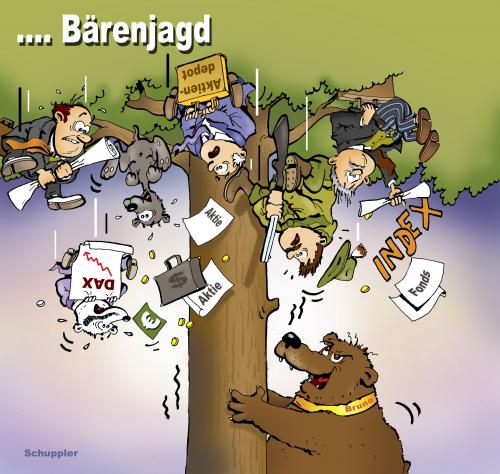 Cartoon: Schüttelbaum (medium) by schuppi tagged börse,bär,bulle,aktien,aktienmarkt,schütteln,dax,fallen,bärenjagd,abstieg,aktie,aktienkurs,anstieg,anteilschein,baisse,bärenmarkt,börse,börsenboom,börsencrash,börsenkampf,börsenkrach,börsenkrise,börsenkurs,bullenmarkt,coupon,dax,derivate,devise,dividende,effekt,fallen,finanzmarkt,frankfurter börse,hausse,hedge fonds,indizes,kapital,kapitalanleger,kapitalmarkt,konjunktur,kurs,makler,preisbildung,rezession,spekulation,steigen,wechselkurs,wertpapier,zertifikate,ernte,apfelbaum,jagd,bruno,braunbär,flinte,förster,gejagter,hochsitz,hochstand,menschenjagd,problembär,sportschütze,treibjagd,frankfurter,hedge,fonds