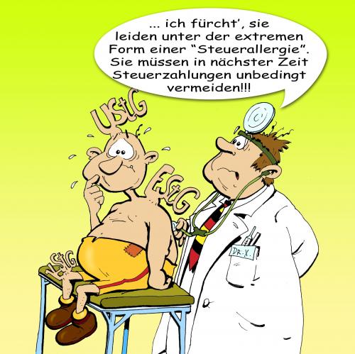 Cartoon: steuerallergie (medium) by schuppi tagged steuer,abgaben,finanzen,finanzamt,allergie,arzt,untersuchung,steuer,abgaben,finanzen,finanzamt,allergie,arzt,untersuchung,geld,patient,doktor,diagnose,abhören,zahlung,einzahlung,betrug