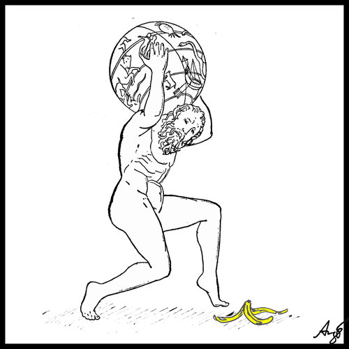 Cartoon: 2012 (medium) by Anjo tagged atlas,2012,maya,kalender,banane,ausrutschen,ende,ups,atlas,2012,maya,kalender,banane,ausrutschen,ende,ups