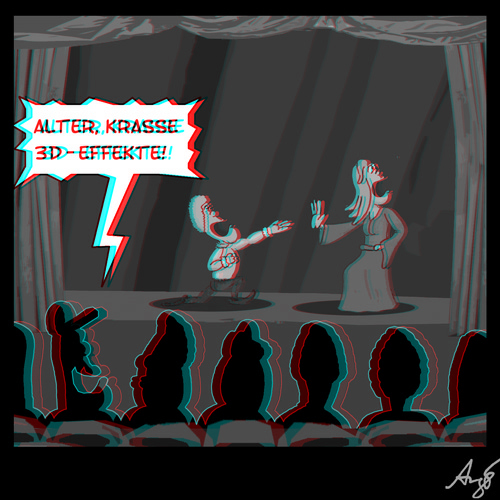 Cartoon: 3D-Theater (medium) by Anjo tagged anaglyphen,cartoon,kino,kulturbanause,3deffekte,theater,3d,rot,grün