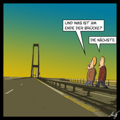 Cartoon: Brücke (medium) by Anjo tagged laufzeitverlängerung,laufzeit,atomausstieg,brückentechnologie,brücke