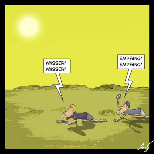 Cartoon: Empfang (medium) by Anjo tagged handy,empfang,wüste,wasser,iphone