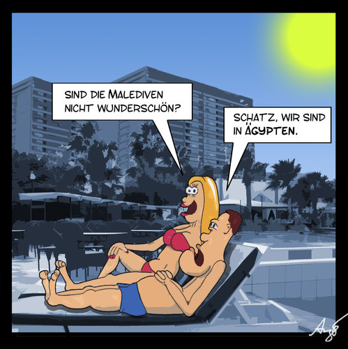 Cartoon: Endlich Urlaub! (medium) by Anjo tagged bettenburg,vollpension,inclusive,all,urlaub,malediven,ägypten