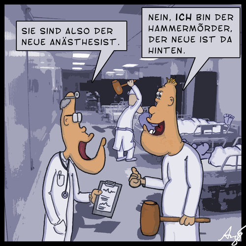 Cartoon: Hammer (medium) by Anjo tagged narkose,krankenhaus,anästhesist,hammermörder,tod,tot,mörder,hammer