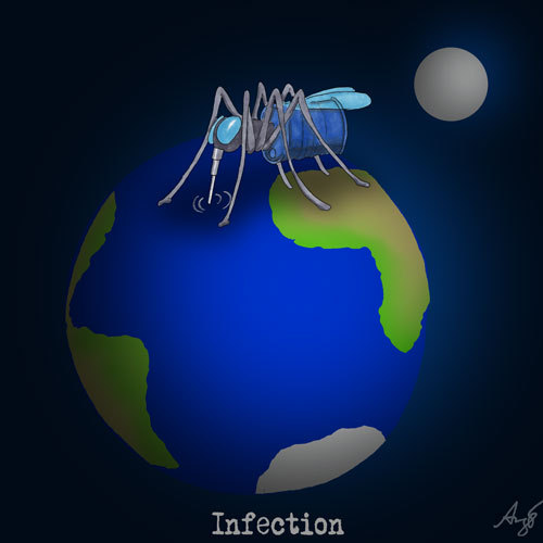 Cartoon: Infection (medium) by Anjo tagged klima,klimakonferenz,klimawandel,infection,oil,midge,climate,change,conference