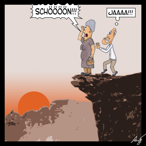 Cartoon: Schöne Aussicht (medium) by Anjo tagged aussicht,ehe,mord,sonnenuntergang