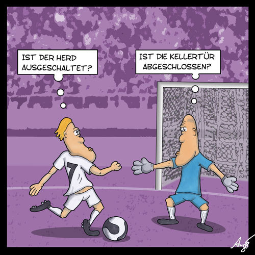 Cartoon: unkonzentriert (medium) by Anjo tagged fussball,tor,konzentration,wm,torhüter,stürmer