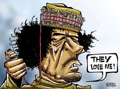 Cartoon: Libyans are with Gaddafi (medium) by Satish Acharya tagged gaddafi,libya,arab,world