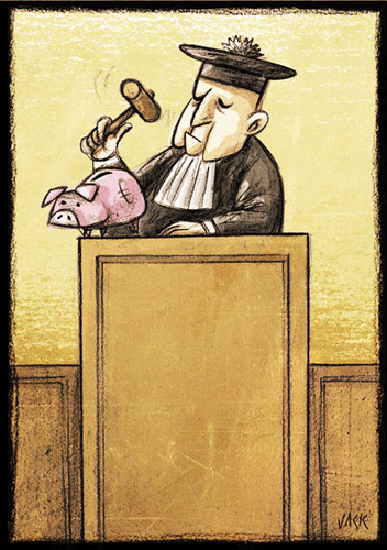 Cartoon: crisis (medium) by Giacomo tagged crisis,economy,judge,justice,money,box,pork,giacomo,cardelli,jack,lombrio