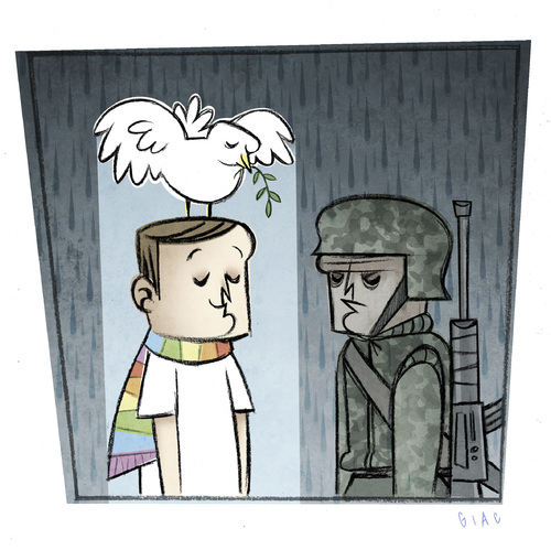 Cartoon: Peace (medium) by Giacomo tagged peace,dove,war,soldier,rain,shelter,giacomo,cardelli