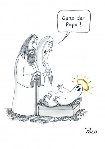 Cartoon: Ganz der Papa (medium) by POLO tagged weihnachten,xmas,heiliger,geist,papa,weihnachten,geist,papa,vater,eltern,maria,josef,religion,jesus,christus,baby,geburt,stall,krippe,gespenst,schein,ähnlichkeiten,kuckuckskind,gott,ziehvater,aussehen,heiliger