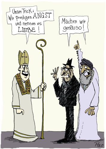Cartoon: Monotheistische Religionen (medium) by POLO tagged religion,moslem,christ,jude,glaube,liebe,angst,religion,moslem,christ,jude,glaube,liebe,angst