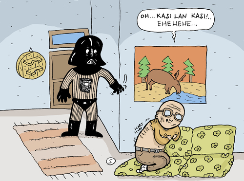 Cartoon: Dark Vader and Grandfather (medium) by Musluk tagged darkvader,scratch