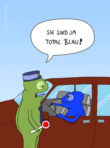 Cartoon: Chamäleon Kontrolle (medium) by Frank Zimmermann tagged blau,grün,kelle,polizei,verkehrskontrolle