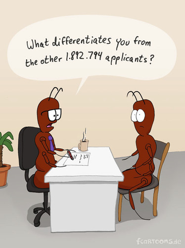 Cartoon: INTERVIEW (medium) by Frank Zimmermann tagged job,interview,ant,boss,chair,applicant,office,coffee,fcartoons,yucca,comic,question