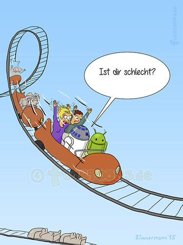 Cartoon: ist dir schlecht (medium) by Frank Zimmermann tagged ist,dir,schlecht,android,achterbahn,rollercoaster,r2d2,star,wars,green,grün,schrei,himmel