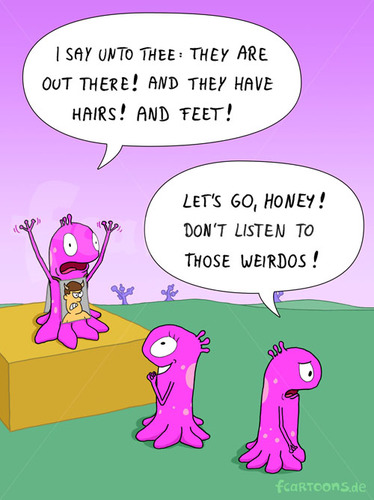 Cartoon: WEIRDOS (medium) by Frank Zimmermann tagged baum,spinner,haare,glaube,füße,weirdo,tree,there,out,cartoon,box,alien