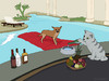 Cartoon: Alzira (small) by Frank Zimmermann tagged alzira dog pool hund matratze cat katze swimmingpool diener flasche whisky hotel cartoon fcartoons