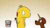 Cartoon: glued - verleimt (small) by Frank Zimmermann tagged glued,verleimt,leim,glue,dog,hund,alien,cartoon,comic,funny,lustig,gelb,einhorn,welpe,paste