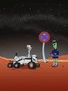 Cartoon: Marsrover Curiosity (small) by Frank Zimmermann tagged mars,rover,curiosity,fcartoons,cartoon,knöllchen,halteverbot,zettelpupe,alien,politesse,parkstreifen,ticket,nasa,grün,uniform