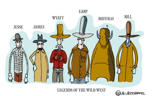Cartoon: Legends of the wild wild west (medium) by ali tagged wyatt,earp,jesse,james,cowboy,buffalo,bill,wild