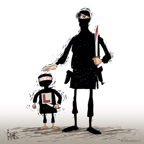 Cartoon: Training (medium) by Khalid Alhashimi tagged education,terrorism,middle,east