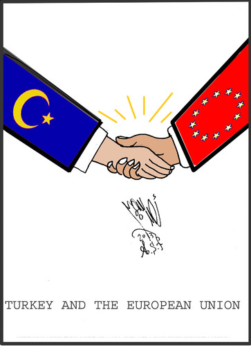 Cartoon: TURKS AND THE EUROPIAN UNION (medium) by AHMEDSAMIRFARID tagged turkey,turks,union,europe,european,euro,egypt,ahmed,samir,farid,exihibition