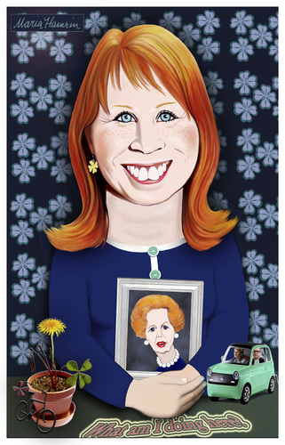 Cartoon: Annie Lööf. (medium) by Maria Hamrin tagged karikatyr,centern,fyrklöver,almedalen,elbilar,cykel,thatcher,hatt,federley