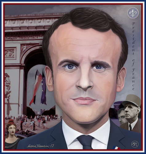 Cartoon: Macron is back in power ! (medium) by Maria Hamrin tagged de,gaulle,napoleon,marianne,hollande,birgitte,andorra,chief,leader,political