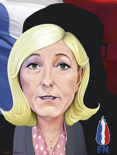 Cartoon: Marine Le Pen with shadow. (medium) by Maria Hamrin tagged election,hollande,islamism,muslims,paris,strasbourg,luxemburg,brussels,immigration,euro,eu,leader,chief,fn,republic,france
