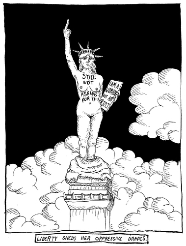 Cartoon: Feminist Liberty (medium) by foreigneye tagged liberty,america,feminist,rape,culture