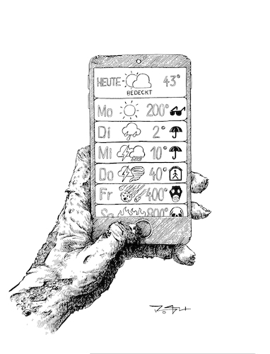 Cartoon: App okalypse (medium) by Robert Hochstaedter tagged wetter,weather,klimawandel,climate,change,klima,umwelt