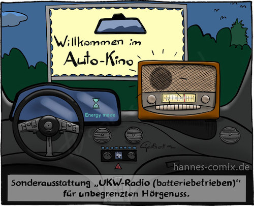 Cartoon: Autokino (medium) by Hannes tagged auto,autokino,drivein,hightech,oldschool,radio,röhrenradio,car,driveinmovie