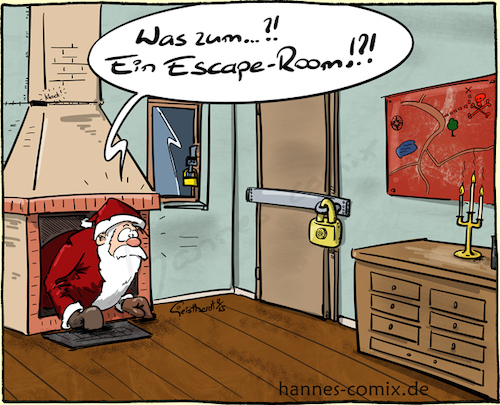 Cartoon: Escape Room (medium) by Hannes tagged weihnachten,xmas,weihnachtsmann,escaperoom